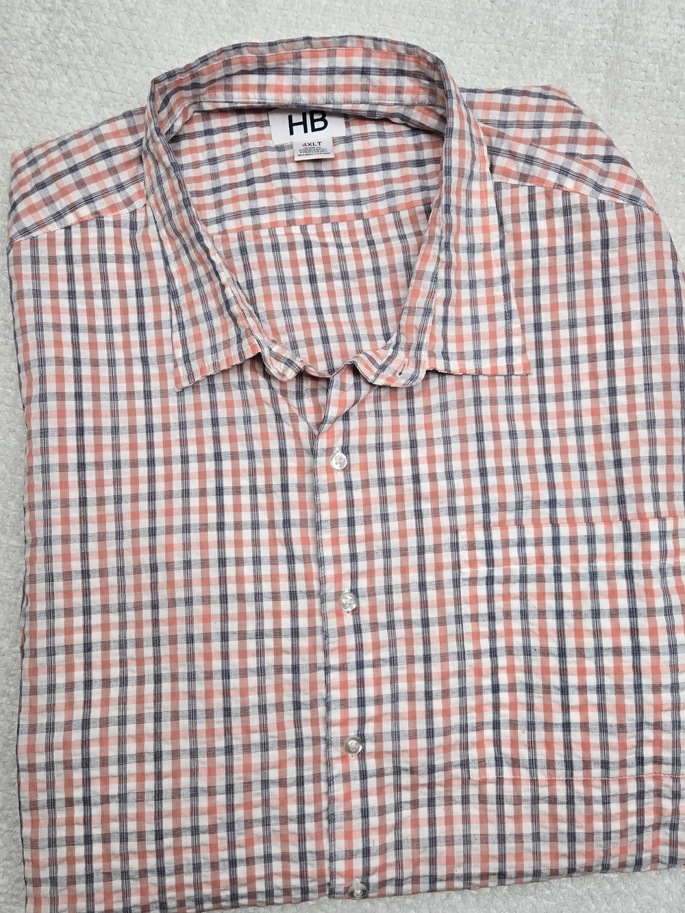 Men’s Coral and Gray Check Button-Up Shirt 4xl